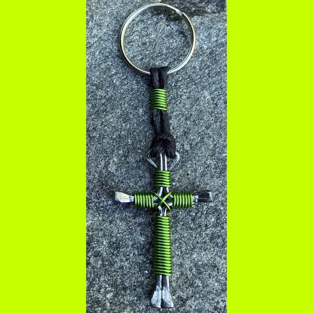 Horseshoe Nail Cross Keychain